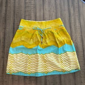 Roxy juniors cotton skirt with tie belt, size 7 yellow white aqua blue NWOT